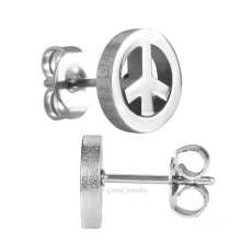 316L Stainless Steel Stud Earrings Woman Peace Sign Round Shaped Earrings